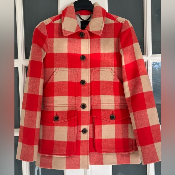 J.Crew Collection Stadium Cloth Buffalo Plaid Car Coat in Wool - Picture 1 of 16